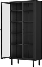 Glass Display Cabinet, Metal Curio Cabinet with Tempered Glass Doors