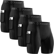 2/4 Pack Compression Shorts Men with Pocket, Spandex Running Shorts Sport Ath...
