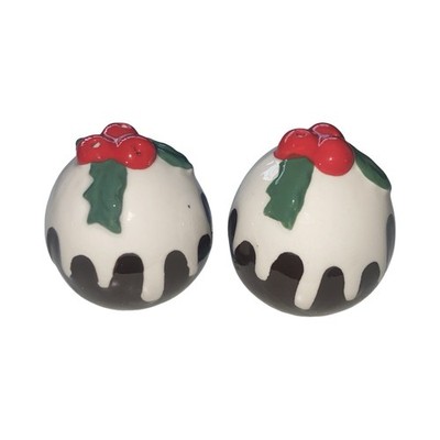 Vintage Weihnachten Pudding Salz Pfefferstreuer Keramik Stechpalme Beere Set