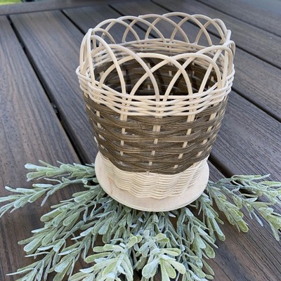 Handmade Woven Tall Looped Edge Round Basket Natural & Brown 5 x 5 x 7 Inch Tall