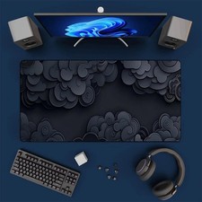 Extra Large Gaming Mouse Pad with Blue Floral Design, Non-Slip Rubber Base, Pre