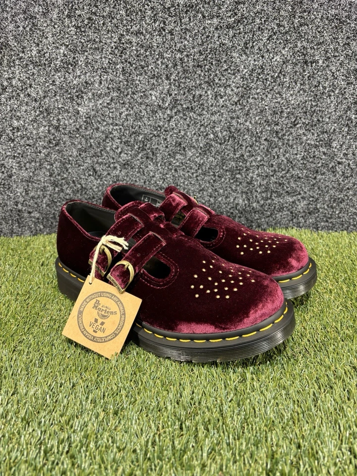 Zapatos Dr Martens Veganos 8065 Para Mujer Talla 9 EE. UU. Terciopelo Rojo Cereza Oxford Mary Jane Foto 4 de 4
