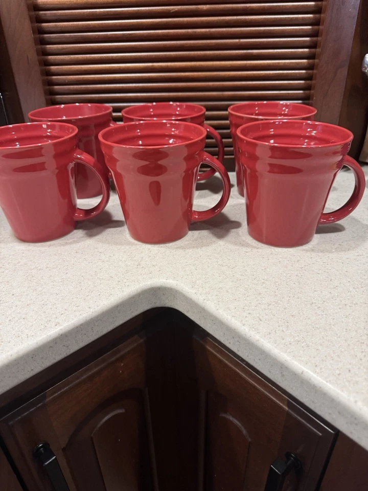 Tazas de café rojas Rachael Ray Double Ridge - Juego de 6 Foto 2 de 4
