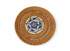 Blauer Und Weißer Porzellanuntersetzer Rund Geflochtener Rattan Blaue Weiße