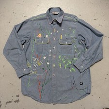 Vintage Carhartt Chambray Paint Colored Work Shirt Custom 80s 90s L-XL