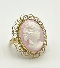 Anello Cammeo Conchiglia Rosa 20mm Oro 18kt Filigrana Handmade Gioiello Italiano