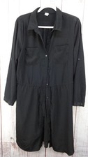 Old Navy Waist-Defined Utility Midi Shirt Dress L Button Up Black Long Sleeve