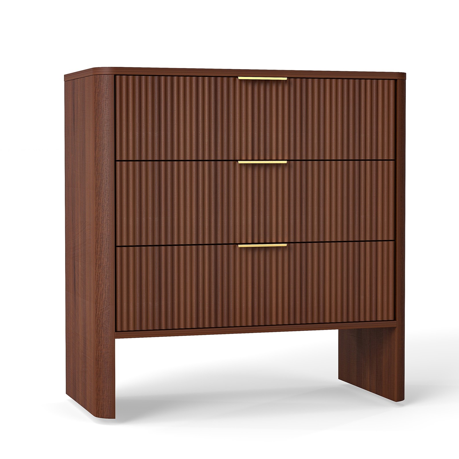 Wooden Cabinet With 3 Drawers Wavy Pattern Modern Bedside Cupboard