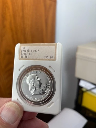 1961 Proof Franklin Half Dollar, Hannes Tulving Old Holder Rattler  sized holder