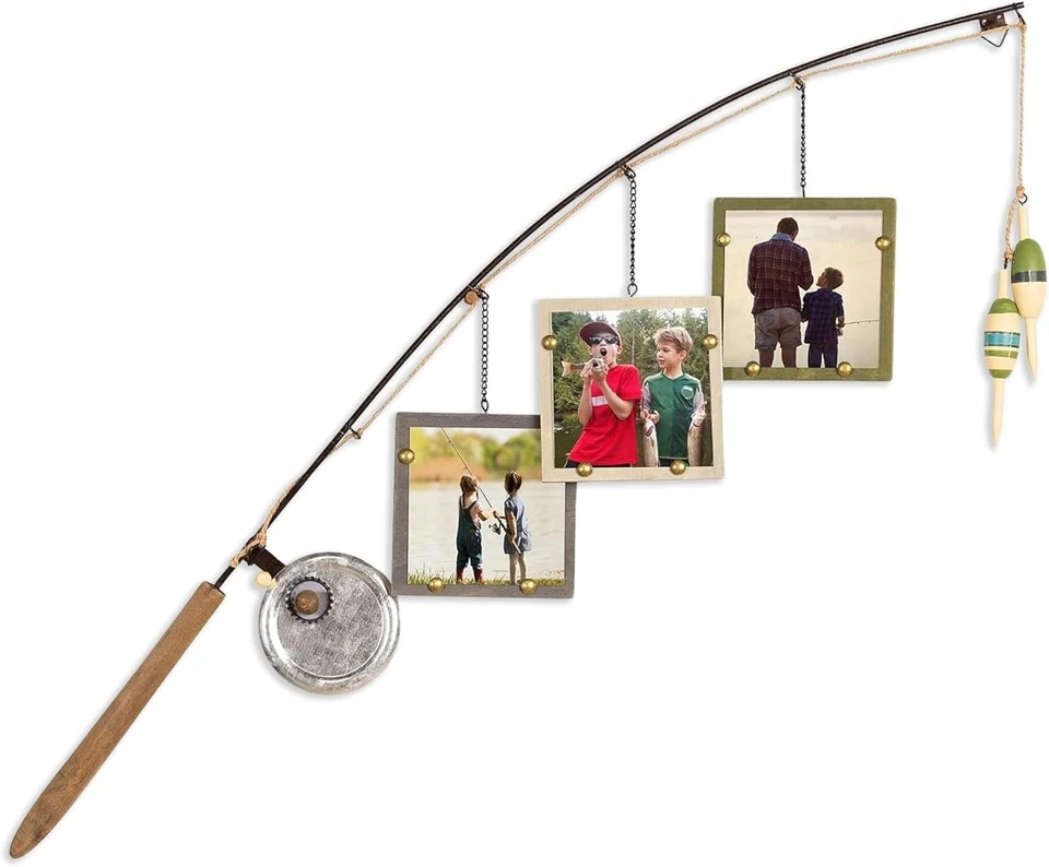 Handcrafted Rustic Fishing Pole Picture Frame with 3 Multi-Color Photo Displays - Image 3 of 4