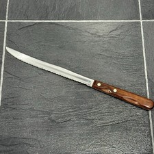 Robeson Flame Edge Stainless Carving Slicing Serrated Knife 8" Blade Wood Handle