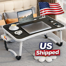 Portable Foldable Laptop Bed Table Desk w/ USB Ports, Drawer  Cup Holder