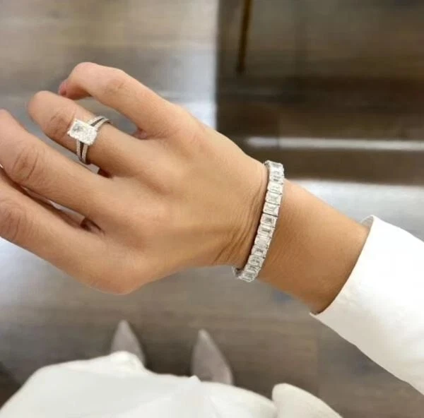 12,50 Ct Smaragd Simulierte Diamant Tennisarmband 7,5" 14k Weißgold Beschichtet - Bild 4 von 4