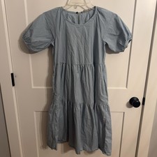 Everlane Dress Womens XXS Blue Cotton Puff Sleeve Tiered Swing Knee Sundress