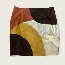 Y2K Colorblock Leather Skirt Size 20 Plus Size Brown Tan Cream Patchwork Mini