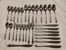 30 Piece Rogers Co. Stainless Flatware Korea Rose Floral Spoon Fork Knives 