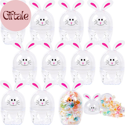 12 Pcs 3.7  Plastic Empty Bunny Shaped Easter Eggs Fillable, Clear Novelty White