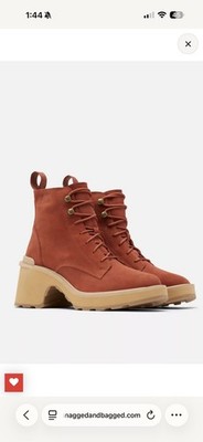 Sorel Boots Women's Hi-Line Heel Lace-Up Suede Waterproof Red Chunky Heel Sz 5.5
