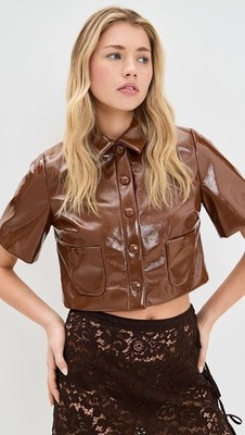 BAUM UND PFERDGARTEN Women s Beth Top Brown Faux Leather Size 36 Small NWT