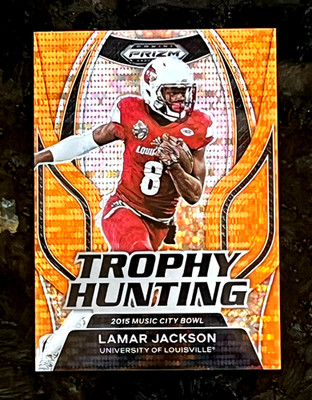 Lamar Jackson 2023 Prizm Draft 15/49 Orange Pulsar Trophy Hunting #TH-23