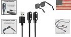 Black 60cm magnetic USB charger with two charging ports shown beside smart glasses and accessories.