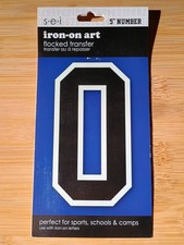 5 Inch White Outline Black Number 0 Iron-On Transfer / NEW