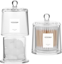 2 Pack Thick Glass Qtip Holder Set Bathroom Vanity Apothecary Storage Jars