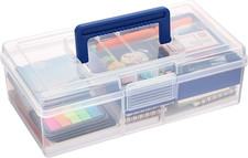 Carry Craft Organizers Storage Box with Handle Lid and Diveded Tray Clear Plas