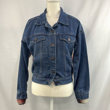 Womens BKE Buckle Plaid Denim Jean Jacket Size Small Button Up