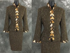 BEAUTIFUL St John knit brown yellow multi jacket skirt suit size 2