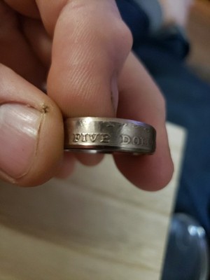 Five Dollar Hong Kong Coin Ring , Size 11.5 , Silver In Color .