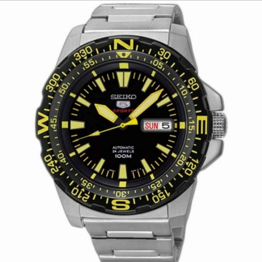 SEIKO 5 Sports SRP545K1 Automatic Watch Silver Yellow Steel 100m