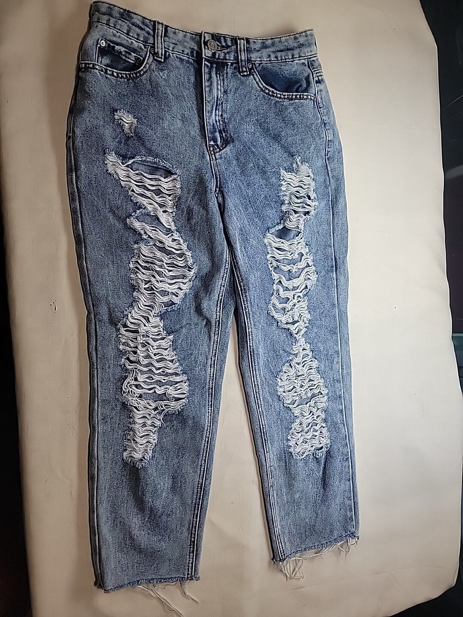 Loose Ankle Distressed Jeans Indigo Rein Womens Jeans /28 Super