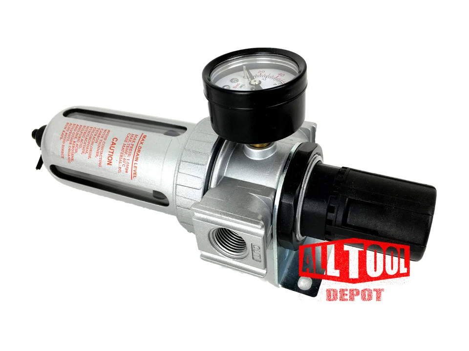1/4" Mid Flow Air Compressor Regulator & Filter Combo w/ Gauge /Manual Drain - Image 2 of 4