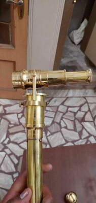 1920 Walkers Royal Brass Family Brass Walking Stick Cane Dollond London scope  