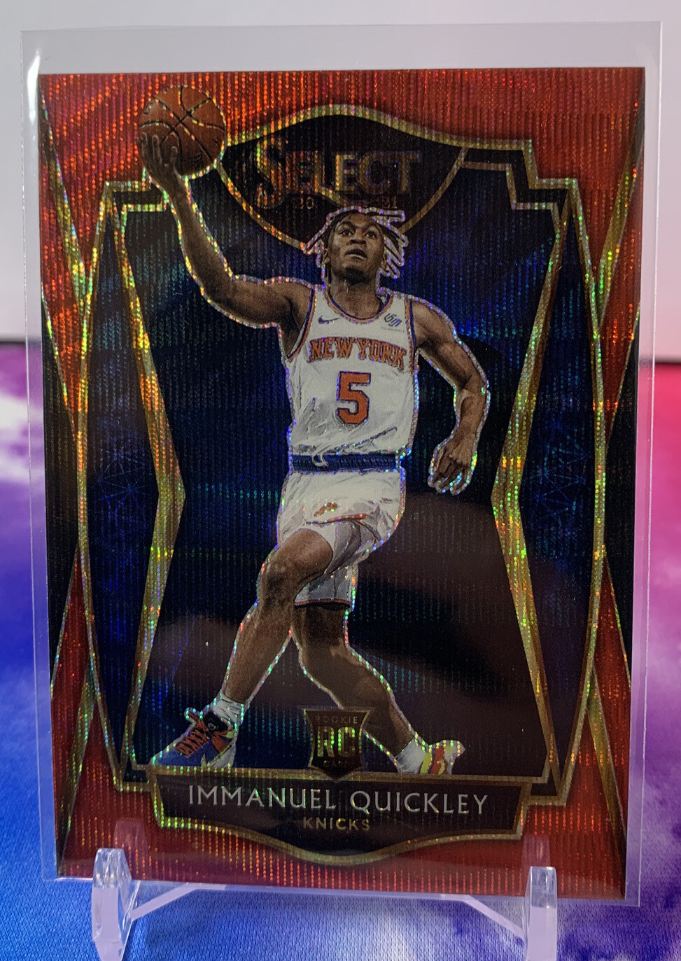 2020-21 Select Tmall Immanuel Quickley Premier Level Red Wave Prizm RC #172