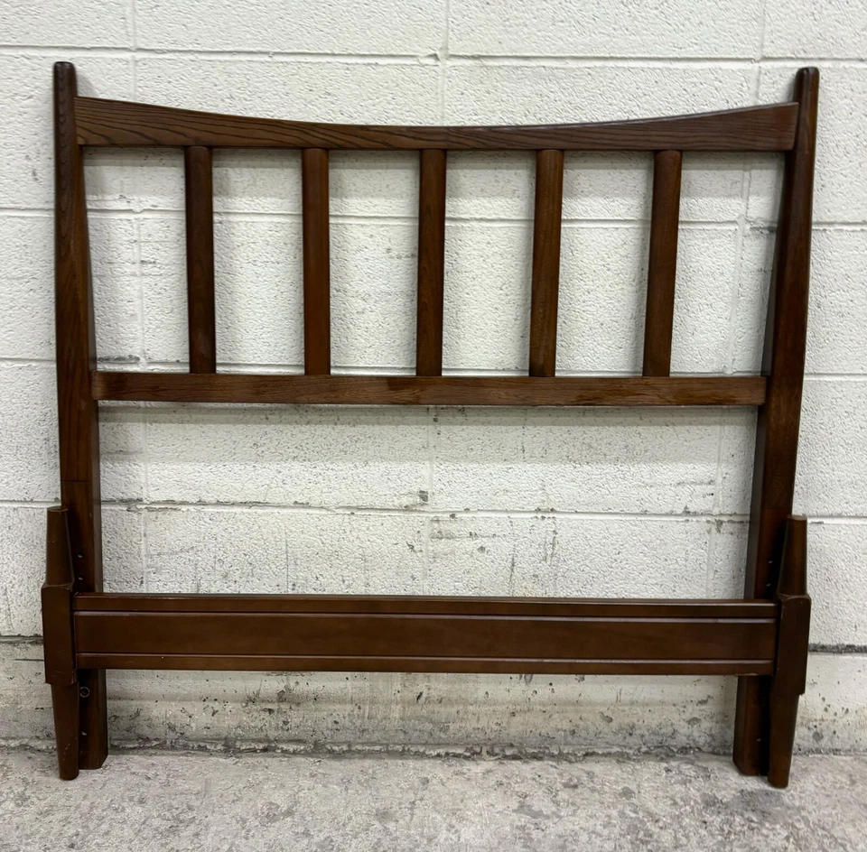 Cabeceira e rodapé vintage meados do século estilo MCM moderno tamanho duplo - Imagem 2 de 4