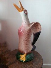 ANCIEN GRAND PICHET  ZOOMORPHE " CANARD " EN BARBOTINE H.43 cm