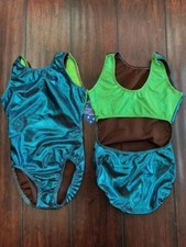 NWT Motionwear Child Intermediate 6x/7 Teal Blue Shiny Foil Gymnastics Leotard