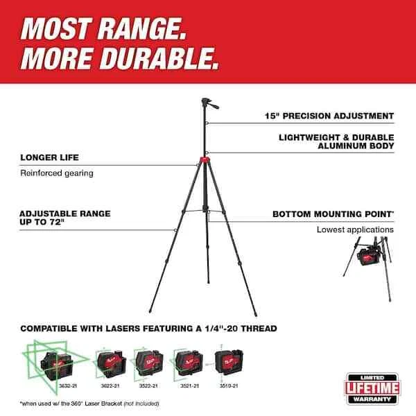 Laser Level Tripod 72 in. Adjustable with 360-Degree Quick Connect Laser Mount