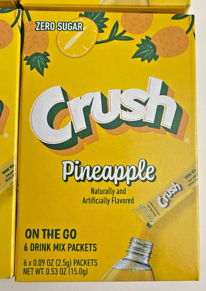 CRUSH PINEAPPLE Drink Mix Singles to Go! 6 Boxes / 36 Packets total