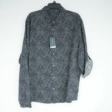 Perry Ellis Men's Shirt XXL Navy White Geo Sleeve Tabs Wear Untucked NWT $89.50
