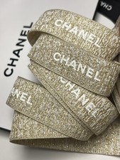 2 Yards of Chanel LE Gold-White Holiday Gift Wrap Ribbon 100 New  Authentic