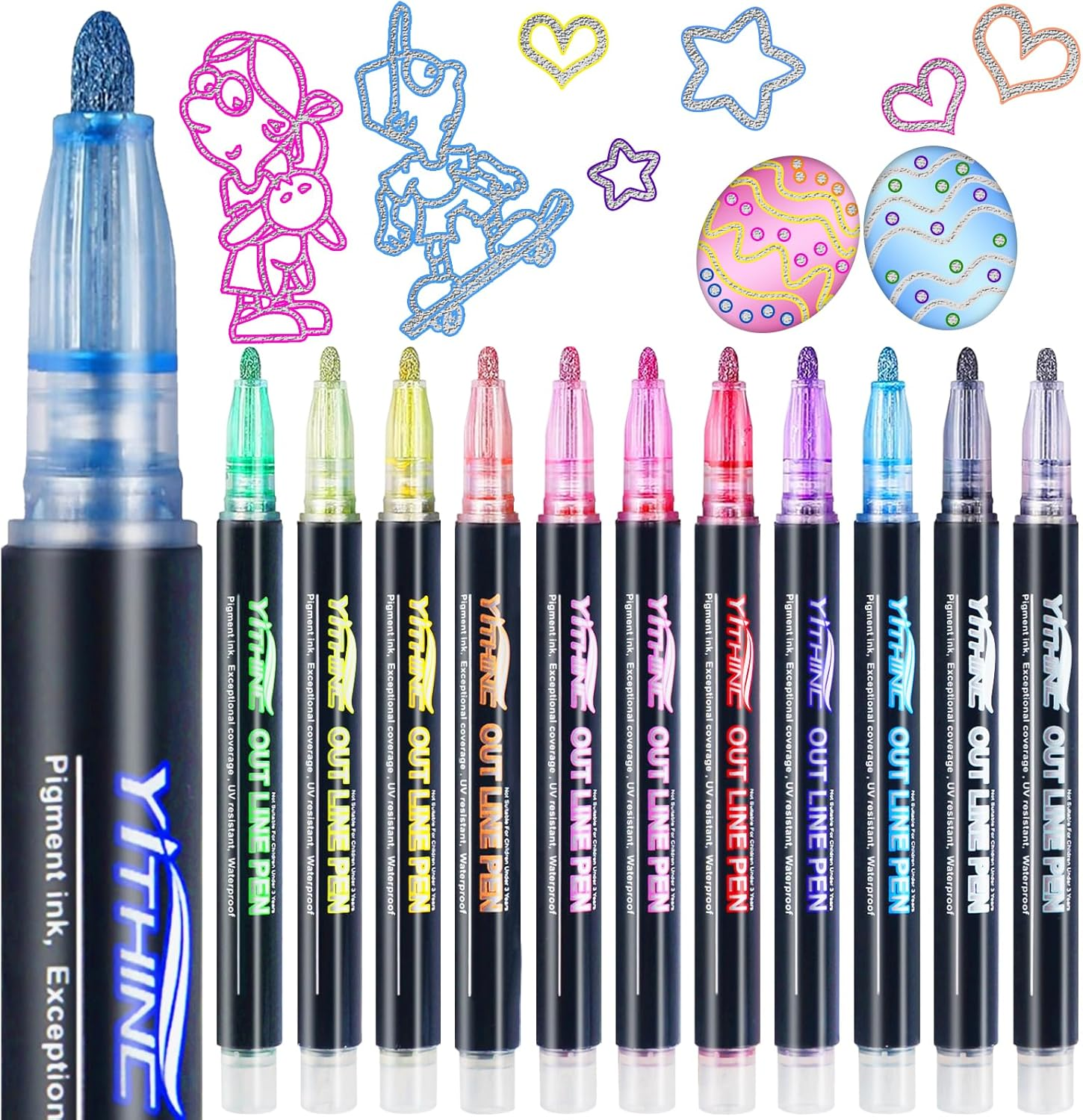 Shimmer Markers Outline Glitter Pens, 12 Christmas Stocking Stuffers for Kids Tw