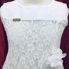 ABITO VESTITO CERIMONIA COMUNIONE DAMIGELLA ELEGANTE BIANCO BAMBINA 10 ANNI