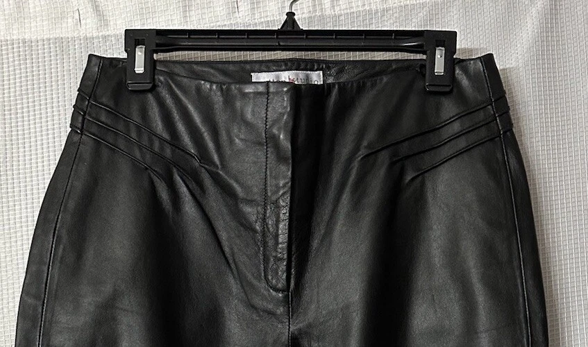 Pantalones de diseñador Sutton Studio para mujer de cuero genuino negro pantalones pantalones talla 8 Foto 2 de 4