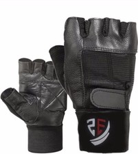 Weightlifting leather Gloves-Heavy-Duty-Gym-Power-Training-Long-Wrist-Strap-