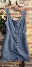 Urban Outfitters Mini Denim overall  Dress Square Neck Button-Down Sleeveless **