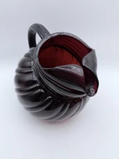 Anchor Hocking Royal Ruby Red Ribbed Glass Tilted Ball Pitcher Vintage 1950's