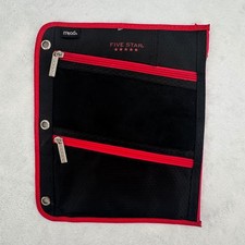 Mead Five Star Multi Pocket 3 Ring Binder Case Zipper Supply Pouch Black  Red